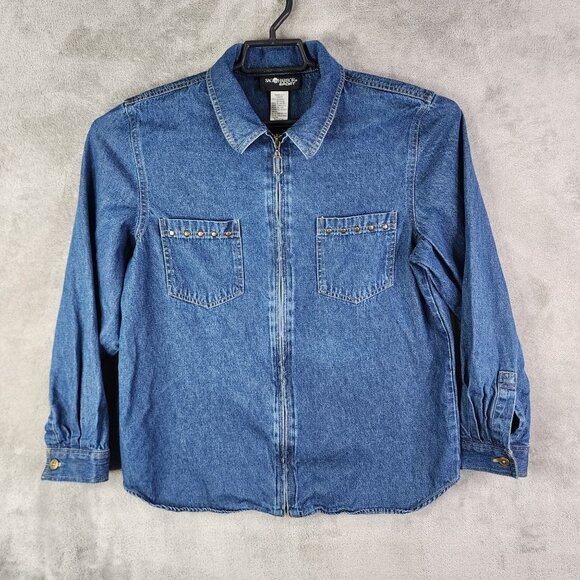 Womens Blue Denim Shirt Sag Harbor Sport Embroidered Button Up Back Yoke Size S - Picture 2 of 12